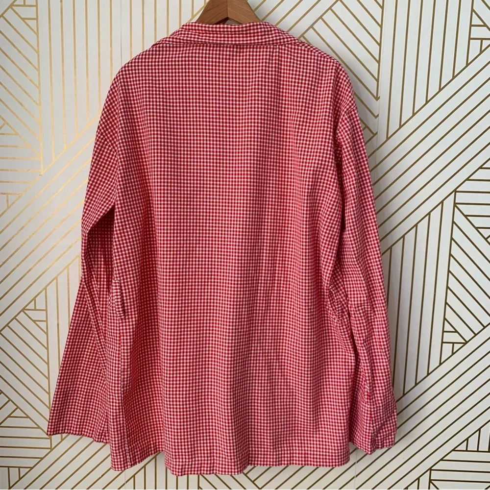 Erica Tanov cotton gingham open front long line blazer jacket Lagenlook boho S